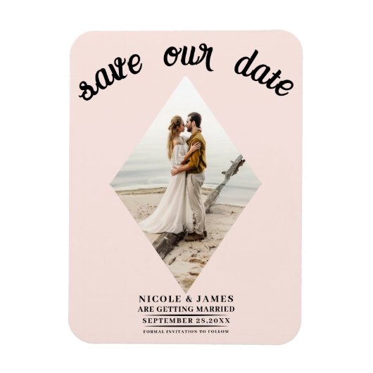 Blush Pink Diamond Foto Bruiloft Save the Date Magneet (Verticaal)