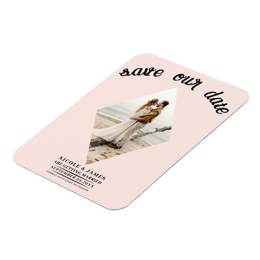 Blush Pink Diamond Foto Bruiloft Save the Date Magneet (Linkerzijde)