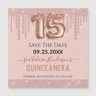 Blush Pink Diamond Quinceanera Save the Date