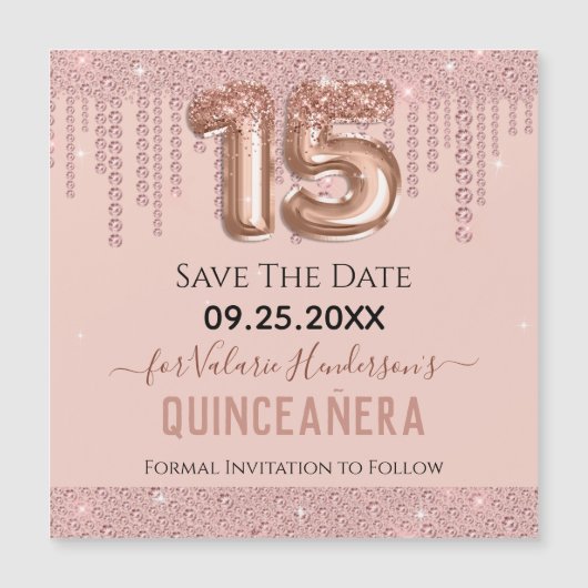 Blush Pink Diamond Quinceanera Save the Date (Voorkant)