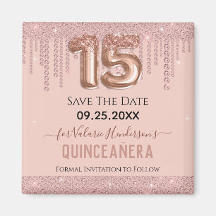 Blush Pink Diamond Quinceanera Save the Date Magneet