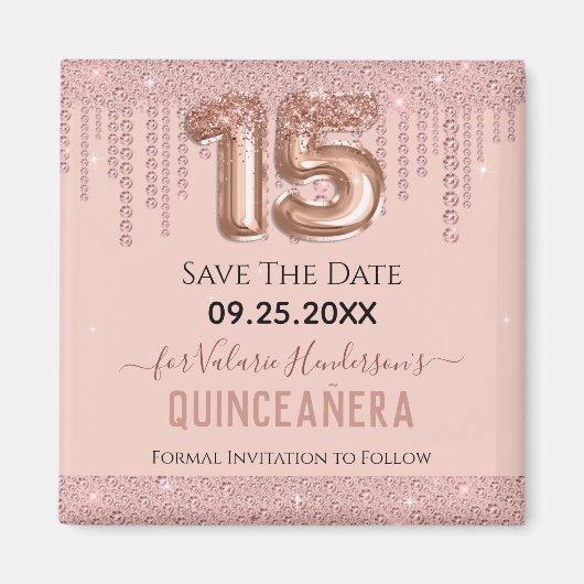 Blush Pink Diamond Quinceanera Save the Date Magneet (Voorkant)