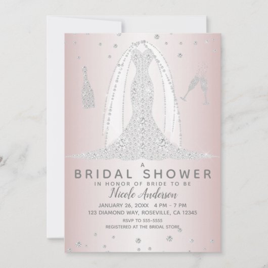 Blush Pink Diamond Trouwjurk Vrijgezellenfeest Kaart (Voorkant)