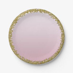 Blush Pink Dipped Gold Glitter Glam Sparkle Party Papieren Bordje