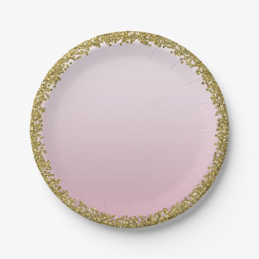 Blush Pink Dipped Gold Glitter Glam Sparkle Party Papieren Bordje (Voorkant)