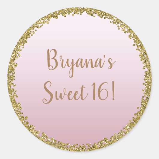 Blush Pink Dipped Gold Glitter Glam Sparkle Party Ronde Sticker (Voorkant)