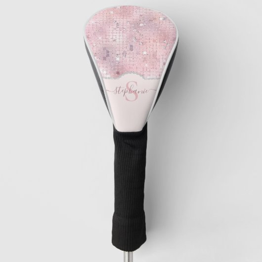 Blush Pink Disco Ball Mosaic Monogram Golfheadcover (Voorkant)
