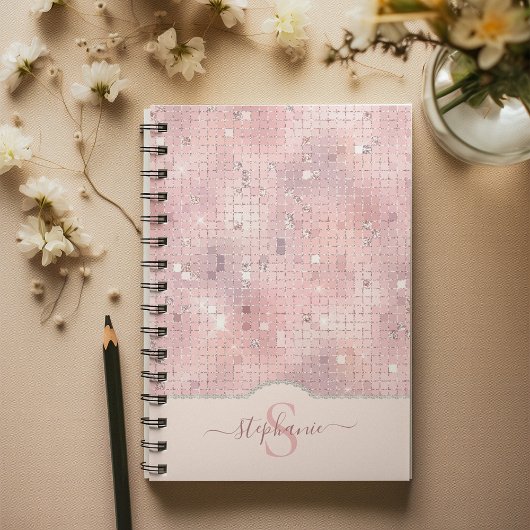 Blush Pink Disco Ball Mosaic Monogram Notitieboek