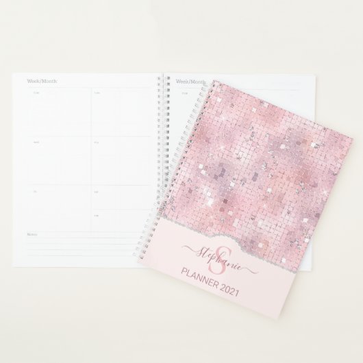 Blush Pink Disco Ball Mosaic Monogram Planner (Display)