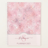Blush Pink Disco Ball Mosaic Monogram Planner (Voorkant)