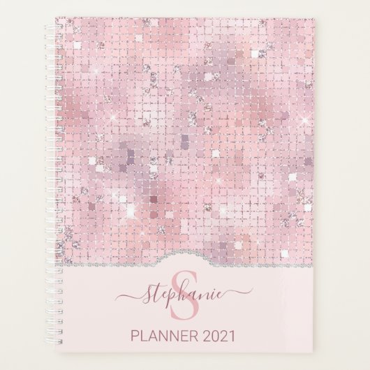 Blush Pink Disco Ball Mosaic Monogram Planner (Voorkant)