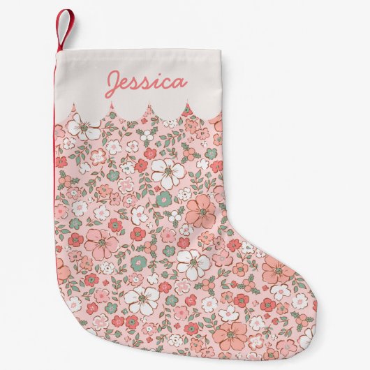 Blush Pink Ditsy Floral gepersonaliseerd Kleine Kerstsok (Voorkant)