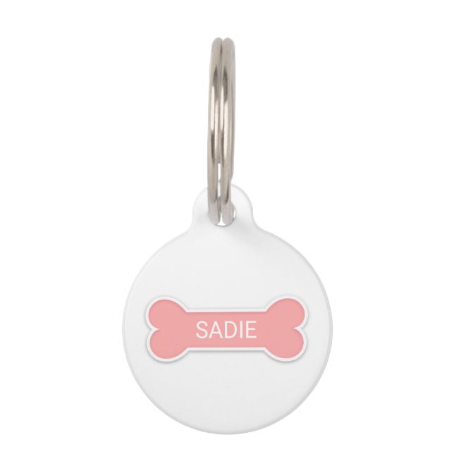 Blush Pink Dog Bone met aangepaste plaatnaam Huisdierpenning (Voorkant)