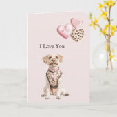 Blush Pink Dog Hearts Love Kaart (Gele Bloem)