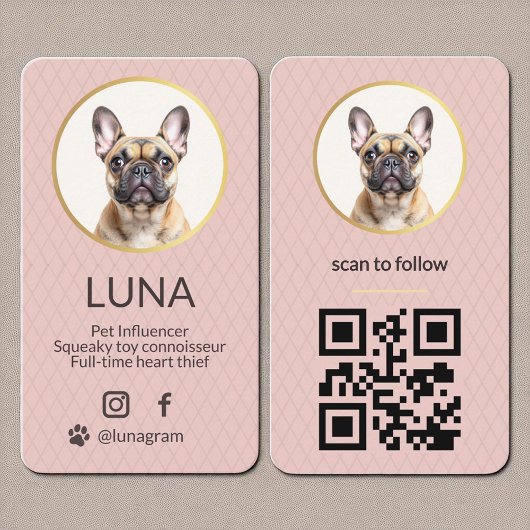 Blush Pink Dog Pet Foto Sociale Media QR Code Visitekaartje