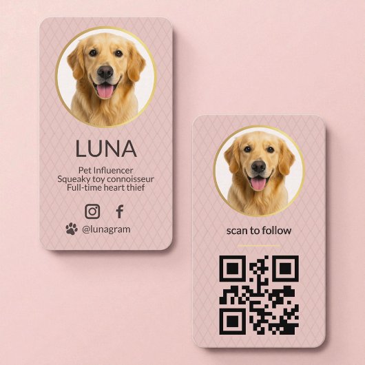 Blush Pink Dog Pet Photo Social Media QR Code Visitekaartje