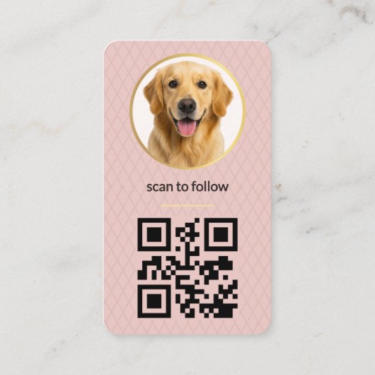 Blush Pink Dog Pet Photo Social Media QR Code Visitekaartje (Achterkant)
