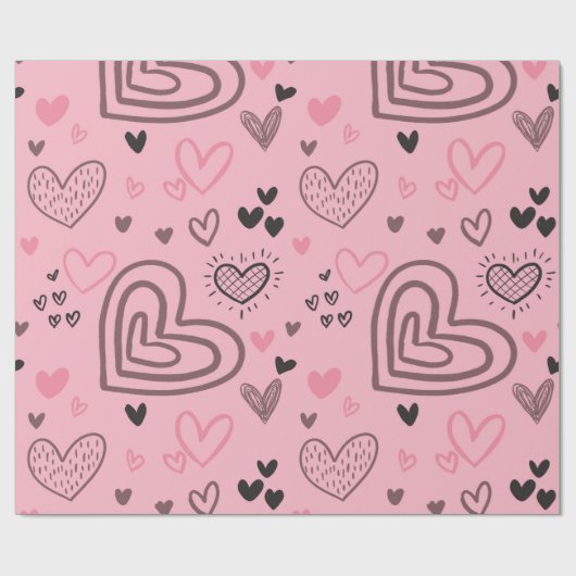 Blush Pink Doodle Hearts Valentijnsdag Cadeaupapier (Vlak)