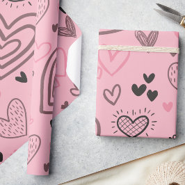 Blush Pink Doodle Hearts Valentijnsdag Cadeaupapier
