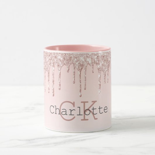 Blush pink drips monogram initialen mok (Midden)