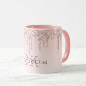 Blush pink drips monogram initialen mok (Voorkant rechts)