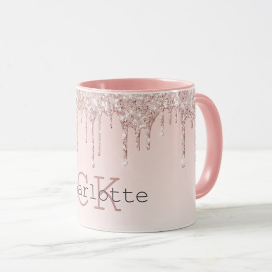 Blush pink drips monogram initialen mok (Voorkant rechts)