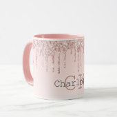 Blush pink drips monogram initialen mok (Voorkant links)