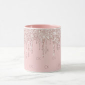 Blush pink drips sparkle monogram mok (Midden)