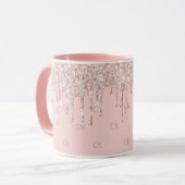Blush pink drips sparkle monogram mok (Voorkant links)