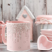 Blush pink drips sparkle monogram mok