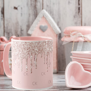 Blush pink drips sparkle monogram mok