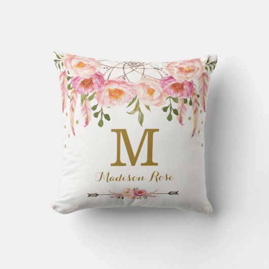Blush Pink Drocatcher Monogram Nursery Decor Kussen (Voorkant)