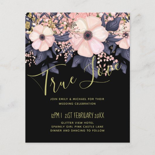 Blush Pink Dusty Blue Black Wedding Floral Budget (Voorkant)
