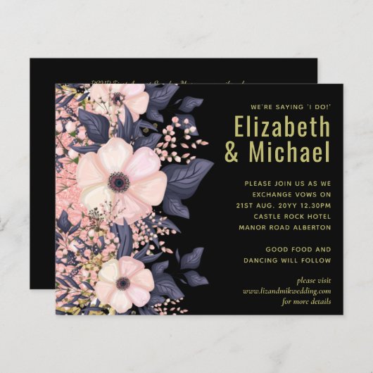 Blush Pink Dusty Blue Black Wedding Floral Budget (Voorkant / Achterkant)