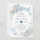 Blush Pink Dusty Blue Butterfly Royal Quinceañera Kaart (Voorkant)