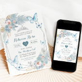 Blush Pink Dusty Blue Butterfly Royal Quinceañera Kaart