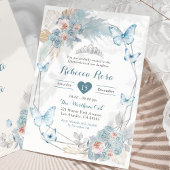 Blush Pink Dusty Blue Butterfly Royal Quinceañera Kaart