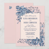 Blush Pink, Dusty Blue Floral Waterverf Wedding Kaart (Voorkant / Achterkant)