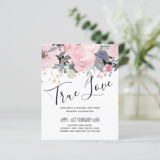 Blush Pink Dusty Blue Floral Wedal Budget (Staand voorkant)