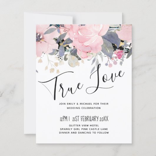 Blush Pink Dusty Blue Floral Wedal Budget (Voorkant)