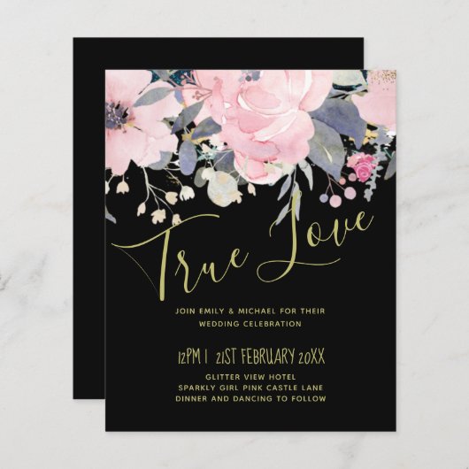 Blush Pink Dusty Blue Floral Wedal Budget (Voorkant / Achterkant)