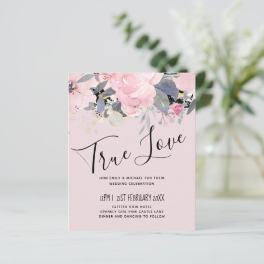 Blush Pink Dusty Blue Floral Wedal Budget (Staand voorkant)