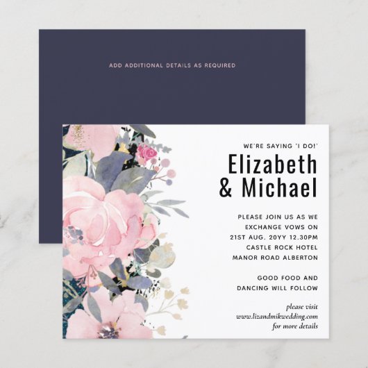 Blush Pink Dusty Blue Floral Wedal Budget (Voorkant / Achterkant)