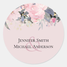 Blush Pink Dusty Blue Floral Wedal Budget Ronde Sticker