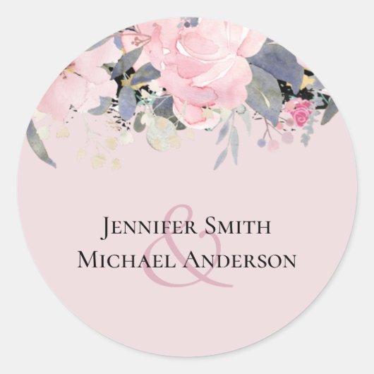 Blush Pink Dusty Blue Floral Wedal Budget Ronde Sticker (Voorkant)