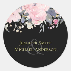 Blush Pink Dusty Blue Floral Wedal Budget Ronde Sticker