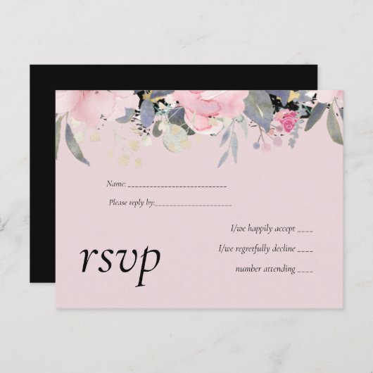 Blush Pink Dusty Blue Floral Wedal Budget Uitnodiging Briefkaart (Voorkant / Achterkant)