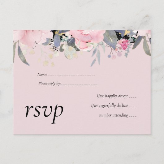Blush Pink Dusty Blue Floral Wedal Budget Uitnodiging Briefkaart (Voorkant)
