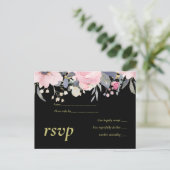 Blush Pink Dusty Blue Floral Wedal Budget Uitnodiging Briefkaart (Staand voorkant)