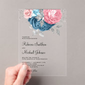 Blush Pink Dusty Blue Floral Wedding Acryl Uitnodigingen (Insitu (Draagbaar))